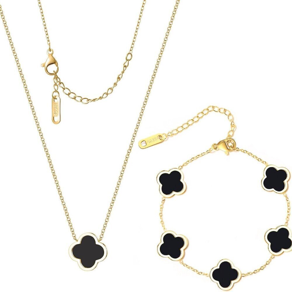 Stainless Steel Clover Necklace Bracelet Set Women Lucky Jewelry Gift